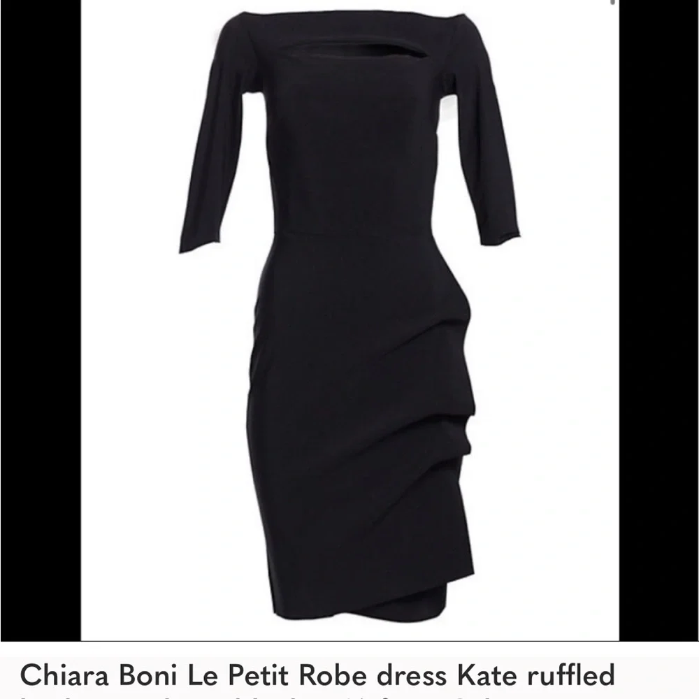 Chiara Boni ruffled Black dress black size stretch off shoulder slits body con - Picture 5 of 6